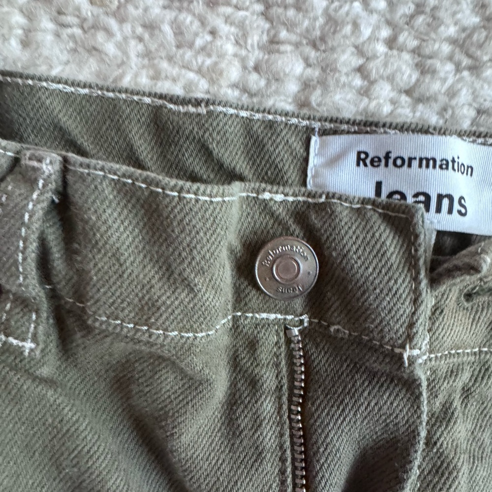 Reformation Olive Green Cowboy Straight Leg Jeans
